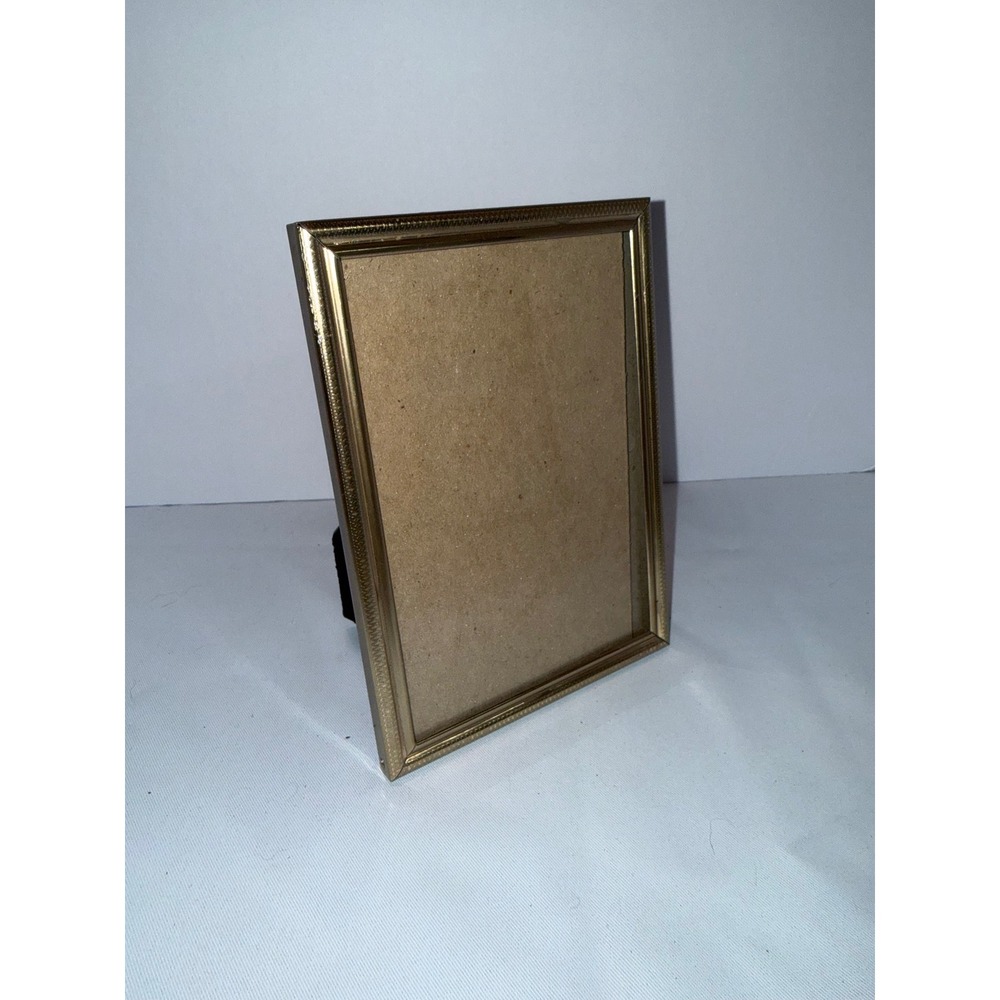 Intercraft Gold Tone Metal Beaded 5x7 Picture Frame Tabletop Wall Mount Vintage